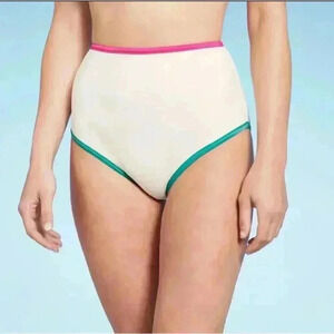 Shade & Shore White High-Waist Color Block Bikini Bottom, XL